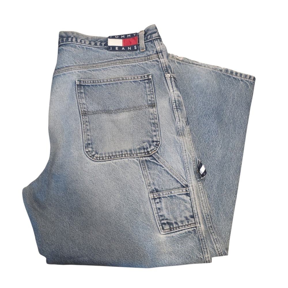 Vintage Tommy Jeans Carpenter Pants Light Wash Distressed 90s Streetwear 40x32